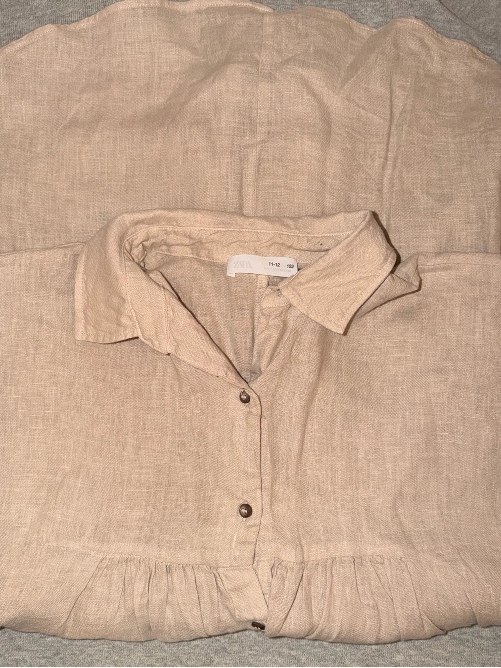 Zara Girls Light Beige Linen Button-Up Dress